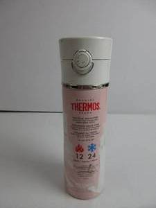 lot 54 image: Thermos Sipp Stainless Steel 16 Ounce Drink Bottle, Pink STICKERS ALL OVER, OPEN AND CLOSES, SCRATCHED, NEW