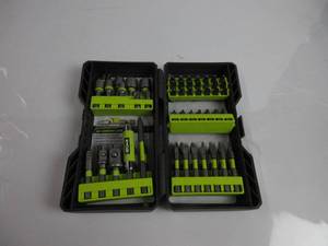 lot 76 image: Ryobi - AR2040 - Impact Rated Driving Kit - 70-Piece PIECES WONT STAY PUT INSIDE CASE, STICKERS OUTSIDE OF CASE, CASE IS BOKEN WONT SHUT, LIKE NEW