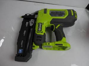 lot 85 image: RYOBI ONE 18V AirStrike 16-Gauge Cordless Finish Nailer (Tool Only) SLIGHTLY USED, NO NAILS, NOT TESTED BUT LIGHT TURNS ON