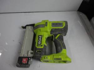 lot 122 image: RYOBI ONE 18-Gauge Cordless AirStrike Narrow Crown Stapler P361 Green LIGHT TUENS ON, NOT TESTED, USED