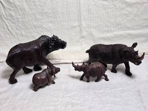 lot 241 image: Wooden Rhino and Buffalo Figures - Tallest are about 7