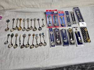 lot 244 image: Souvenir Collector Spoons from Various Locations including places like Petersburg, Firenze, Lake Tahoe, and Zermatt