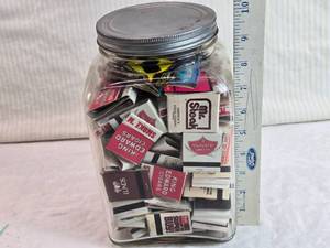 lot 262 image: Vintage Matchbook Collection in 10 Square Glass Jar