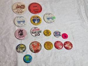 lot 280 image: Festival and Event Pins - Lutefisk Just Say No and Pancake Day from Redwood Falls,  St. James Winter Carnival in the 1950s, Redwood County Fair, and Prairie Days Festival