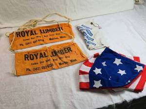 lot 289 image: Vintage Royal Lumber Advertising Nail Pouches and  Homemeade Partial American Flag
