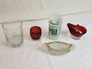 lot 296 image: Souvenir Glasses and a Barware including souvenir shot glasses from Detroit and Minneapolis, Mayo Clinic glass from Rochester and More