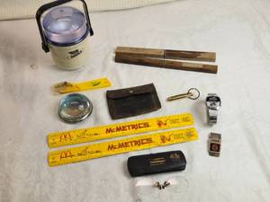 lot 299 image: Variety of Vintage Ad Items - McDonalds, Optometrist Case with Glasses and More