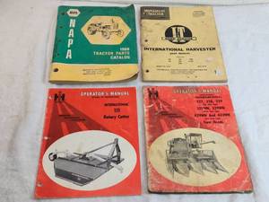 lot 314 image: Tractor and Equipment Manuals including 1968 NAPA Tractor Parts Catalog and International Harvester shop and operators manuals