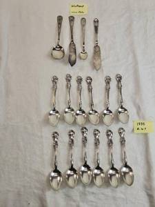 lot 341 image: Vintage Silver Plate Spoons and Untensils Mostly 1835 R. Wallace