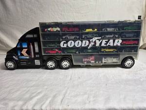 Redbox Goodyear Toy Semi-Truck Hot Wheels / Matchbox Cars Case filled with Cars