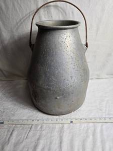 lot 144 image: Antique Galvanized Metal Milk Jug with Handle