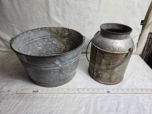 lot 154 image: Galvanized Metal Bucket and Small Milk Can