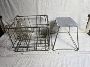 lot 157 image: Vermont Country Milk Glass Bottle with Wire Carrier and Stand