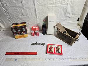 lot 207 image: Collection of Coca-Cola Memorabilia Including Vintage Box and Salt & Pepper Shakers