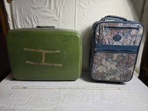 lot 234 image: Vintage Hard Shell and Tapestry Suitcases - Set of 2