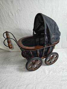 lot 502 image: Vintage Wooden Doll Carriage with Removable Hood