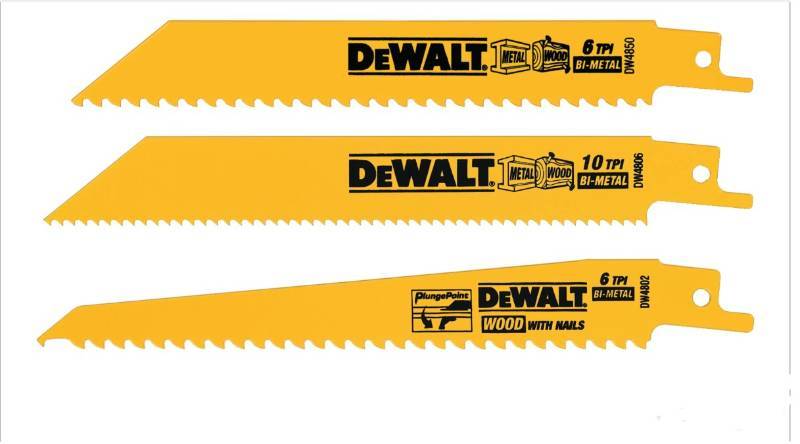lot 241 image: NEW 2 Packs of DEWALT DW4853 RECIPROCATING BLADE 3PC 6 LONG HIGH PERFORMANCE BI-METAL