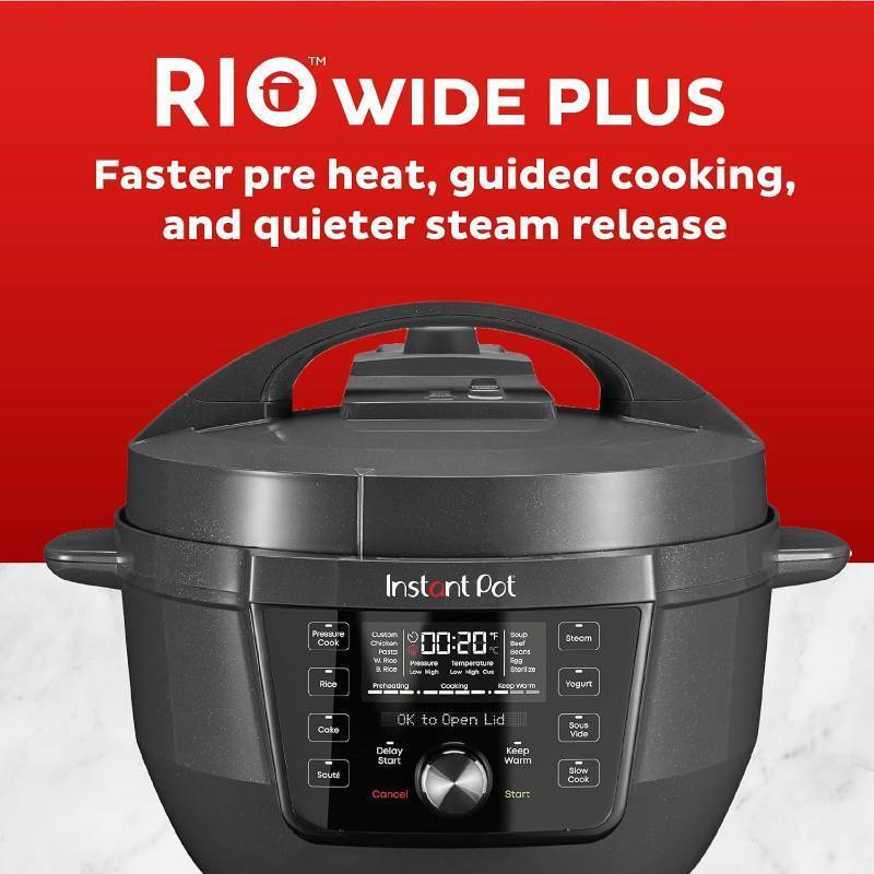 lot 136 image: Instant Pot RIO Wide Plus, 7.5 Quarts 35% Larger Cooking Surface, 9-in-1 Electric Multi-Cooker, Pressure Slow Cooker, Rice Cooker, Steamer-XL