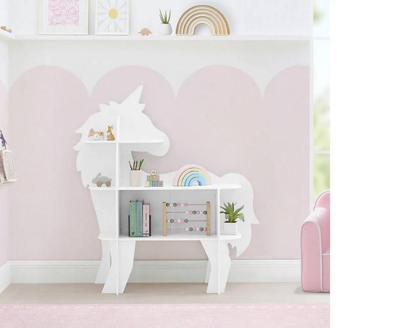 lot 178 image: Delta Children Unicorn Shaped Bookcase, White - Assembled