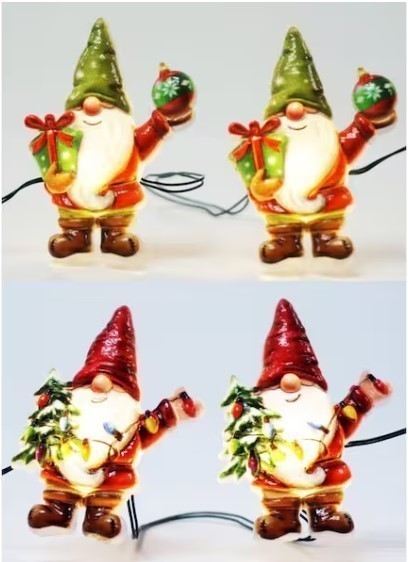 lot 269 image: NEW 2 Pack of Celebrations LED 18 Indoor Warm White Gnome Lights - Green and Red