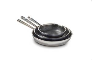 lot 236 image: NEW T-Fal Hybrid Mesh 5-Piece Tri-Ply Stainless Steel Fry Pan Set - 8.5, 11, and 12.5