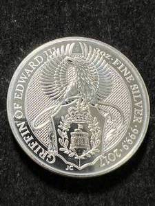 lot 06 image: 2 TROY OZ .999 FINE SILVER GRIFFIN OF EDWARD III ROUND