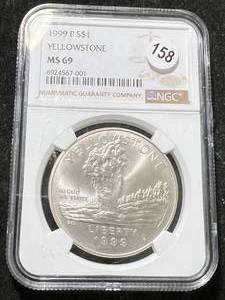 lot 07 image: 1999 US YELLOWSTONE COMMEM SILVER DOLLAR NGC MS69