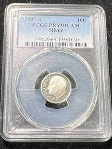 lot 09 image: 2007-S PROOF SILVER ROOSEVELT DIME PCGS PR69DCAM