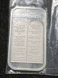 lot 26 image: 1 TROY OZ .999 FINE SILVER 10 COMMANDMENTS BAR