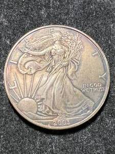 lot 37 image: 2003 AMERICAN SILVER EAGLE 1 TROY OZ .999 FINE SILVER