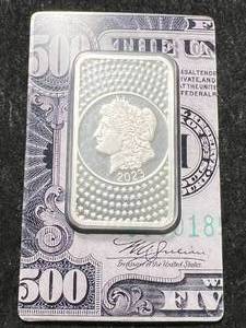 lot 55 image: 50 GRAMS .999 FINE SILVER MORGAN DOLLAR BAR IN CASE