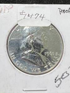 lot 65 image: 1961 US PROOF FRANKLIN HALF DOLLAR