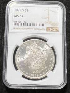 lot 70 image: 1879-S US MORGAN SILVER DOLLAR NGC MS62