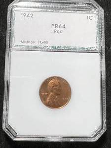 lot 72 image: 1942 US PROOF WHEAT CENT PCI PR64 RED