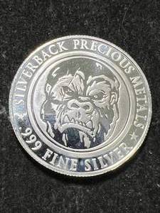 lot 75 image: 1 TROY OZ .999 FINE SILVER SILVERBACK PRECIOUS METALS ROUND