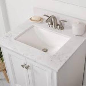 lot 1 image: Home Decorators Collection 25 in. W x 22 in. D Cultured Marble White Rectangular Single Sink Vanity Top in Pulsar Customer Returns See Pictures