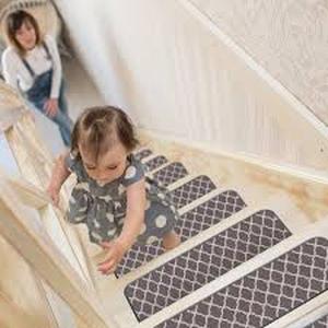 lot 31 image: Beverly Rug Trellis Gray 26 in. x 8.5 in. Non-Slip Rubber Back Stair Tread Cover (Set of 15) Customer Returns See Pictures