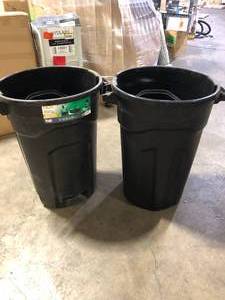 lot 7 image: Lot of HDX 32 Gal. Black Outdoor Vented Trash Can with Domed Lid     Customer Returns See Pictures
