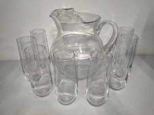 lot 62 image: Glass pitcher wEight Champagne Glasses