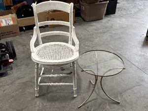 lot 32 image: Decorative Wooden Chair with Table