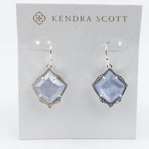 lot 270 image: Kendra Scott  Kyrie Light Blue Illusion Silver Tone Base Metal French Wire Dangle Earrings . Has Kendra Scott Pouch