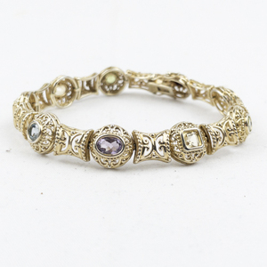 lot 275 image: Etruscan Style Multi-Gemstone Vermeil (Sterling Silver) Tennis Bracelet.