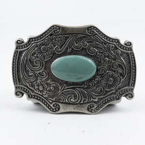 lot 281 image: Teal Floral Base Metal Belt Buckle.