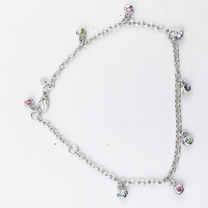 lot 300L image: Joan Rivers Multi-Colored Rhinestone Accented Dangling Silver Tone Base Metal Charm AnkletBracelet .