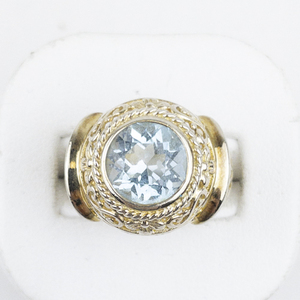 lot 302 image: Filigree Openwork Blue Topaz Vermeil (Sterling Silver) Statement Ring . Size 7.75 - 8.