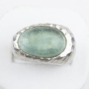 lot 308 image: Roman Glass Hammered Sterling Silver Statement Ring . Size 7.75 - 8.