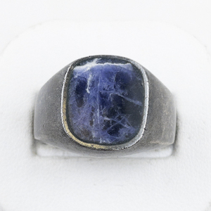 lot 310 image: Taxco, Mexico  Mens Blue Marble Sterling Silver Signet Ring . Size 10.75 - 11.