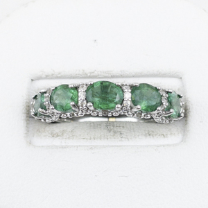 lot 316 image: 5 Oval Natural Emerald & Diamond Sterling Silver Ring. Size 5.75 - 6.