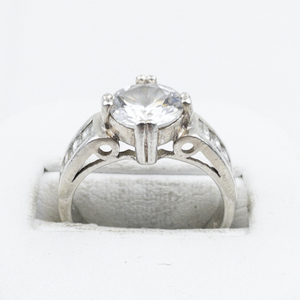 lot 317 image: CZ Sterling Silver Engagement Style Ring. Size 6.75 - 7.