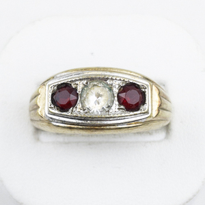 lot 327 image: Mens Three Stone CZ 18K HGE Ring. Size 12 - 12.25.